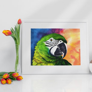 Póster Lindo loro verde de estilo acuarela generado por I