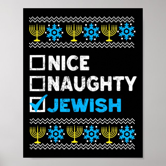 Póster Lindo Naughty Judío Ugly Hanukkah Sweater Chanukah (Frente)