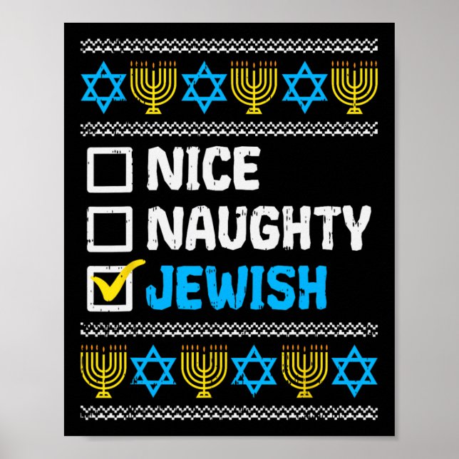 Póster Lindo Naughty Judío Ugly Hanukkah Sweater Chanukah (Frente)