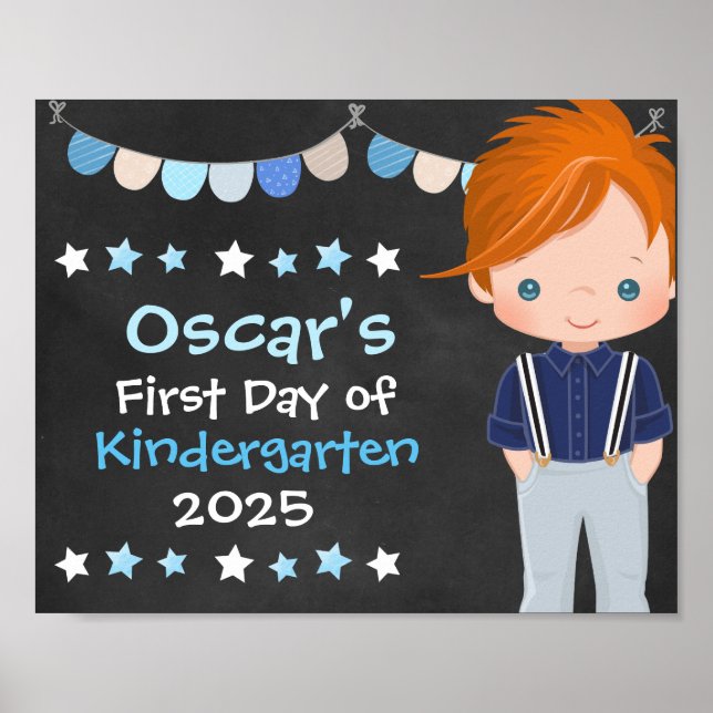 Póster Lindo niño escolar con estilo primer día de escuel (Frente)