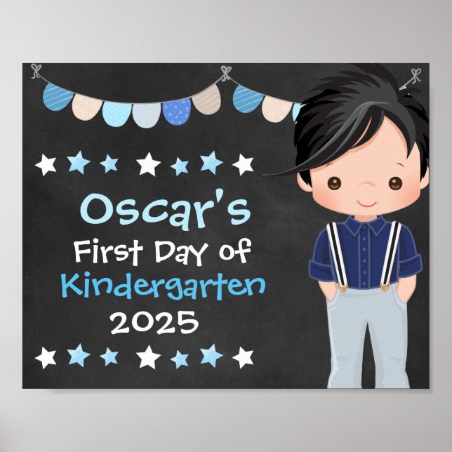 Póster Lindo niño escolar con estilo primer día de escuel (Frente)