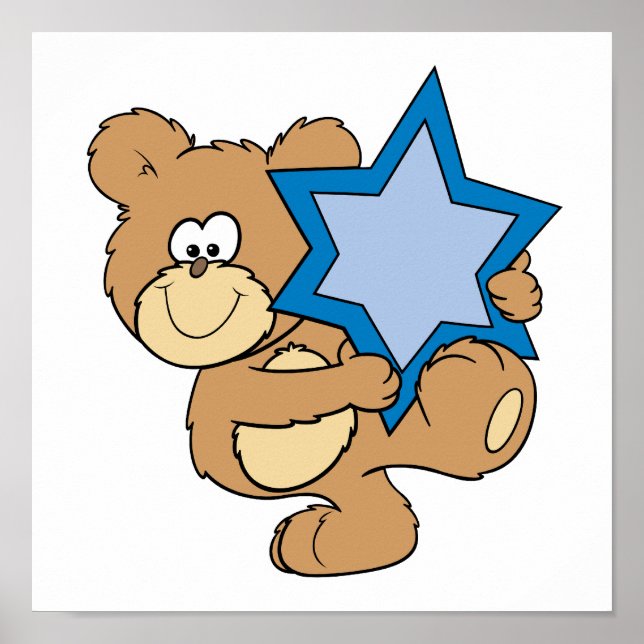 Póster lindo oso de hanukkah teddy con estrella de david (Frente)