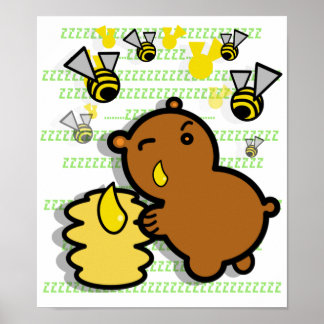 Póster lindo oso de miel con abejas poster - 2