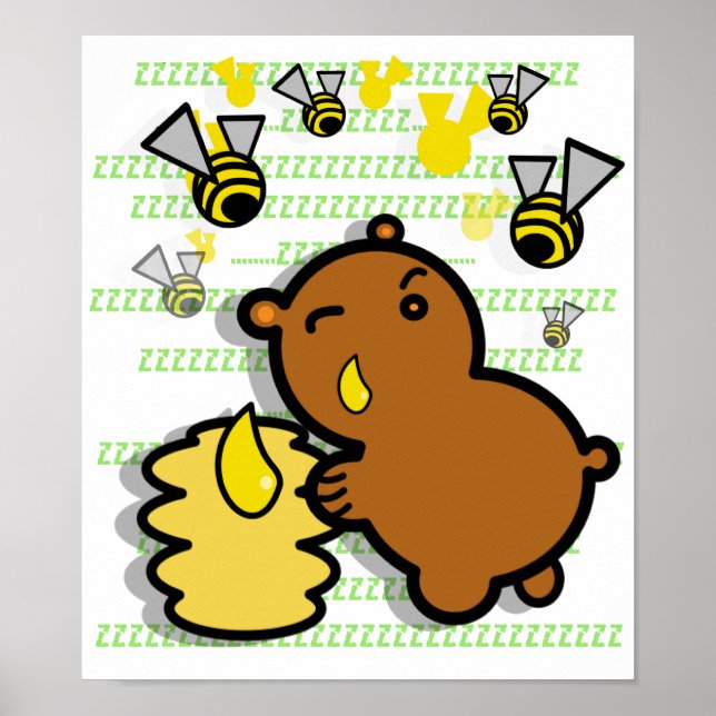 Póster lindo oso de miel con abejas poster - 2 (Frente)