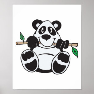 Póster lindo panda colgando de la rama