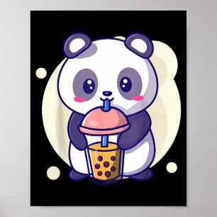 Póster Lindo panda kawaii bebe boba té de burbujas kawaii