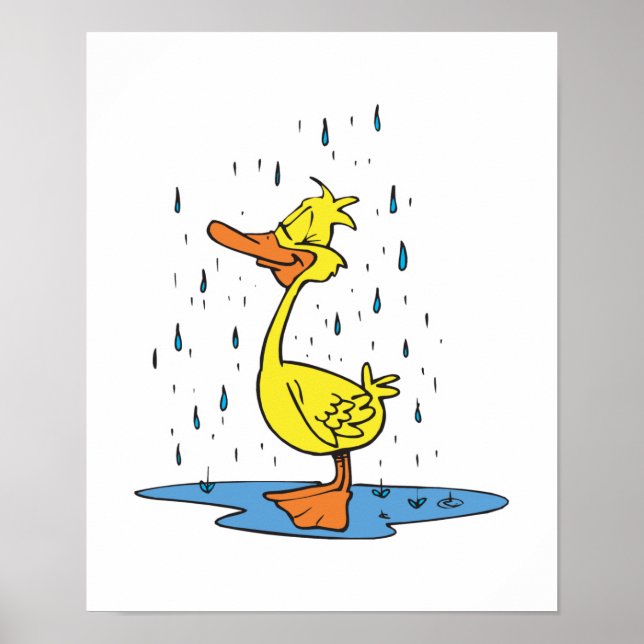 Póster lindo pato de charco en la lluvia (Frente)
