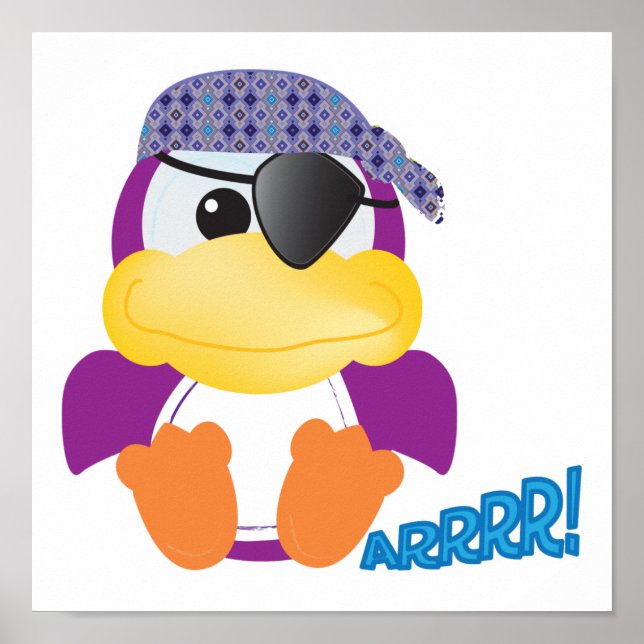 Póster Lindo patoso pato pirata morado (Frente)