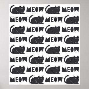 Póster lindo patrón de gato. Ilustracion de época