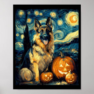 Póster Lindo perro pastor alemán Halloween Jack O Lantern
