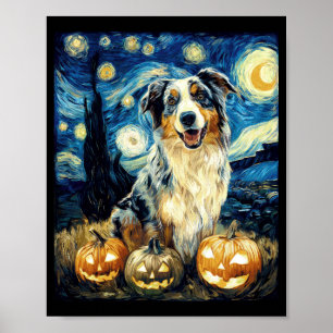 Póster Lindo perro pastor australiano Halloween Jack O La