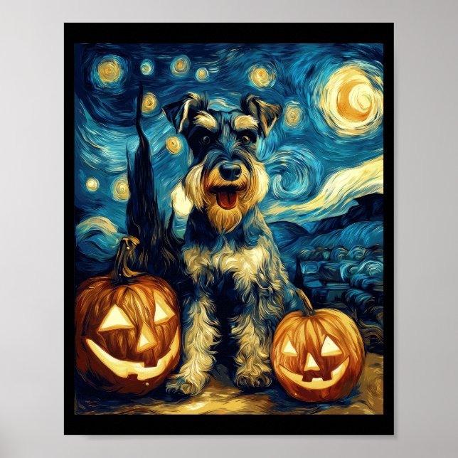 Póster Lindo perro Schnauzer miniatura Halloween Jack O L (Frente)