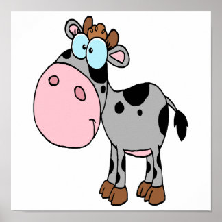 Póster lindo personalizado tonto bebé de vaca lechal gris