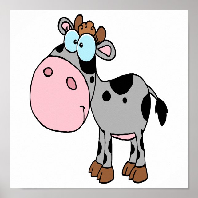 Póster lindo personalizado tonto bebé de vaca lechal gris (Frente)