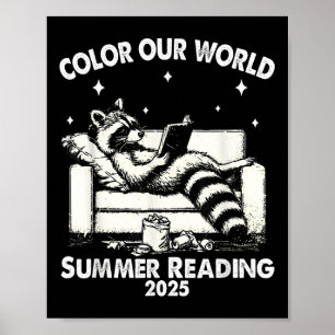Póster Lindo Raccoon Book Lover Summer Reading 2025