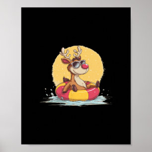 Póster Lindo Reno Con Anillo De Piscina Para Ciervo Y Vac