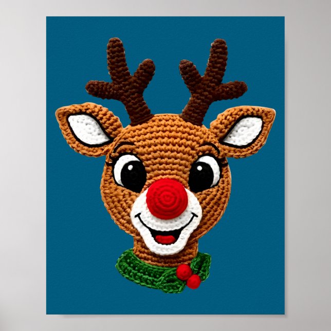 Póster Lindo reno Rudolph ganchillo pijamas de Navidad va (Frente)