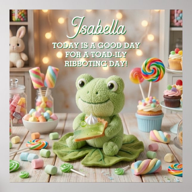 Póster Lindo sapo de peluche sosteniendo pastel de lima p (Frente)
