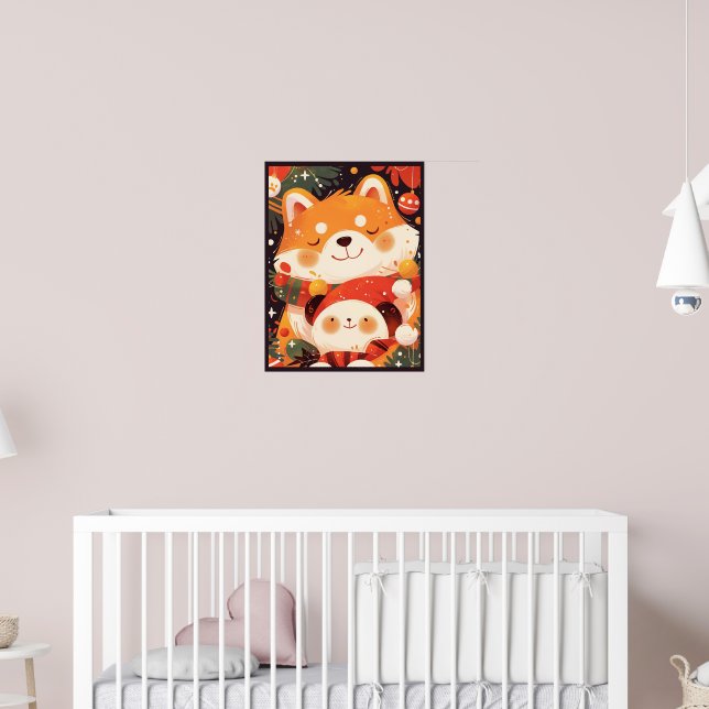 Póster Lindo Shiba Inu abrazando peluche de panda (Guardería 2)