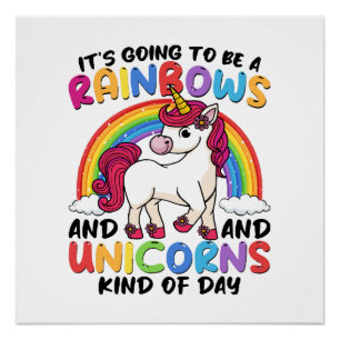 Póster lindo unicornio arcoíris divertido