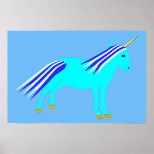 Póster Lindo Unicornio Niño Azul Adorable