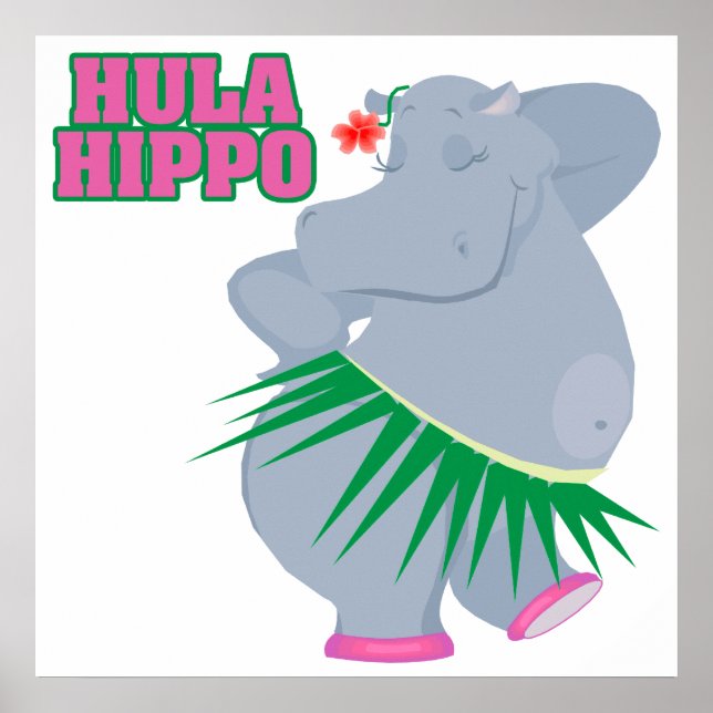 Póster lindo y tonto luau hula hippo (Frente)