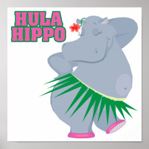 Póster lindo y tonto luau hula hippo