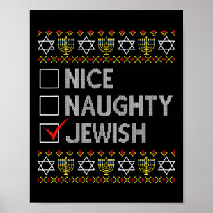 Póster Lindo y travieso judío Ugly Hanukkah Sweater Funny