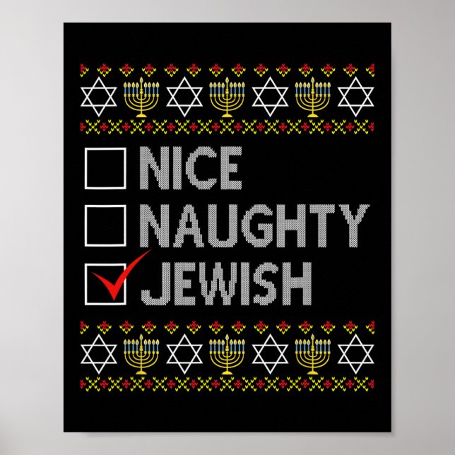 Póster Lindo y travieso judío Ugly Hanukkah Sweater Funny (Frente)