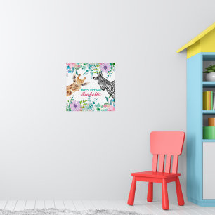 Póster lindo zoológico de safari jungla Cumpleaños floral
