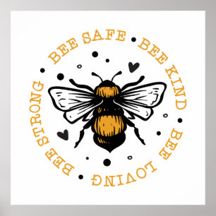 Póster lindos amantes de las abejas inspiradoras palabra