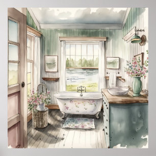 Póster lindos amantes de los baños rurales