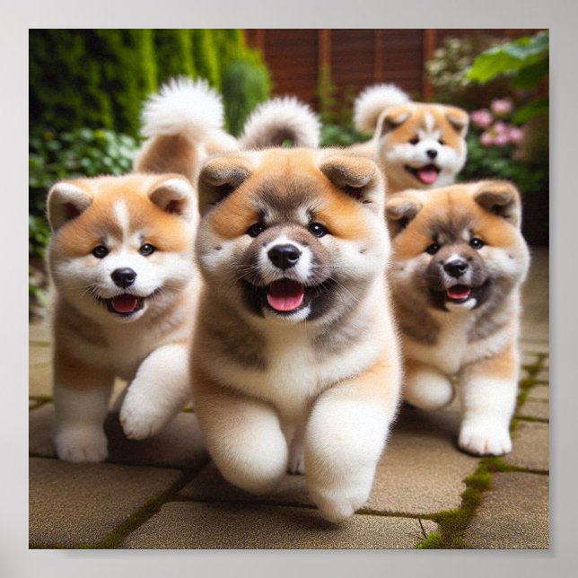 Póster lindos cachorros de Akita (Frente)