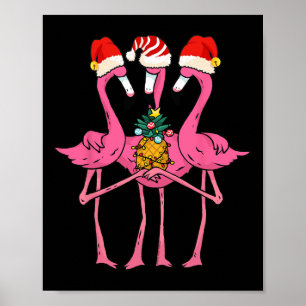 Póster Lindos Flamencos Tropicales Y Navidad De Piña En