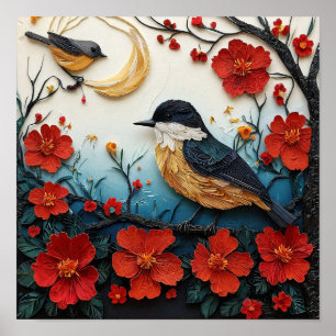Póster Lindos pájaros Estampa decorativa de naturaleza ca