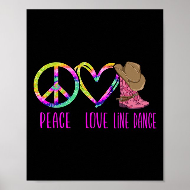 Póster Line Dancing Dance Teacher Tie Dye Peace Love Line (Frente)
