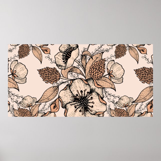 Póster Line drawing seamless pattern. Light colors. Vinta (Frente)