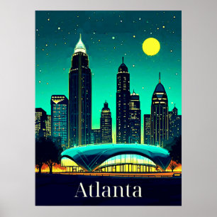 Póster Línea aérea de Atlanta bajo un cielo estrellado