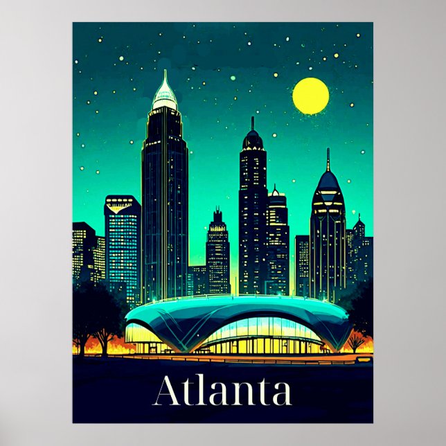 Póster Línea aérea de Atlanta bajo un cielo estrellado (Frente)