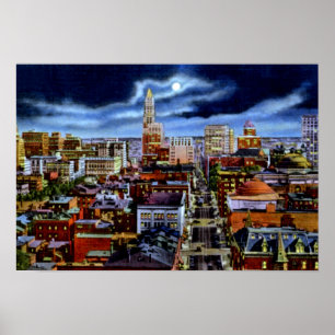 Póster Línea aérea de Baltimore Maryland City por la noch