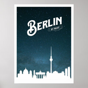 Póster Línea aérea de Berlín de noche, Berlín, Alemania -