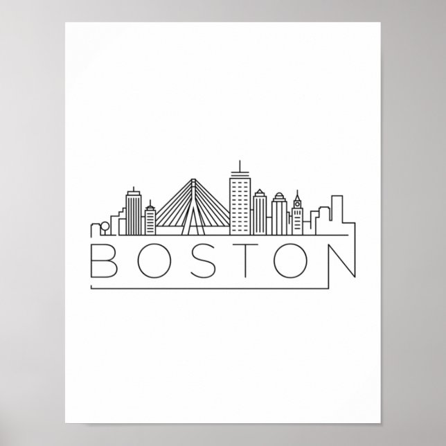 Póster Línea aérea de Boston City Skyline, mamáes de Bost (Frente)