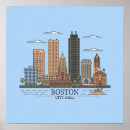Póster Línea aérea de Boston City Skyline, mamáes de Bost