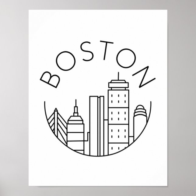 Póster Línea aérea de Boston City Skyline, mamáes de Bost (Frente)