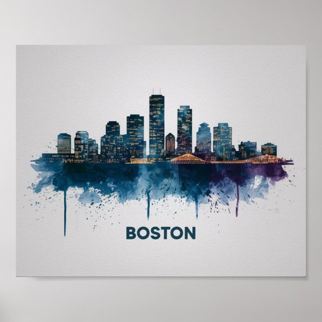 Póster Línea aérea de Boston City Skyline, Mamáes de Bost (Frente)