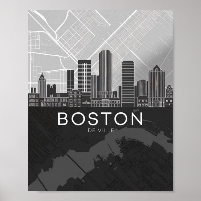 Póster Línea aérea de Boston Massachusetts City con Poste (Frente)
