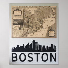 Póster Línea aérea de Boston Massachusetts City con Poste