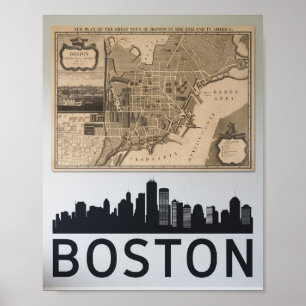 Póster Línea aérea de Boston Massachusetts City con Poste