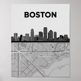 Póster Línea aérea de Boston Massachusetts City con Poste