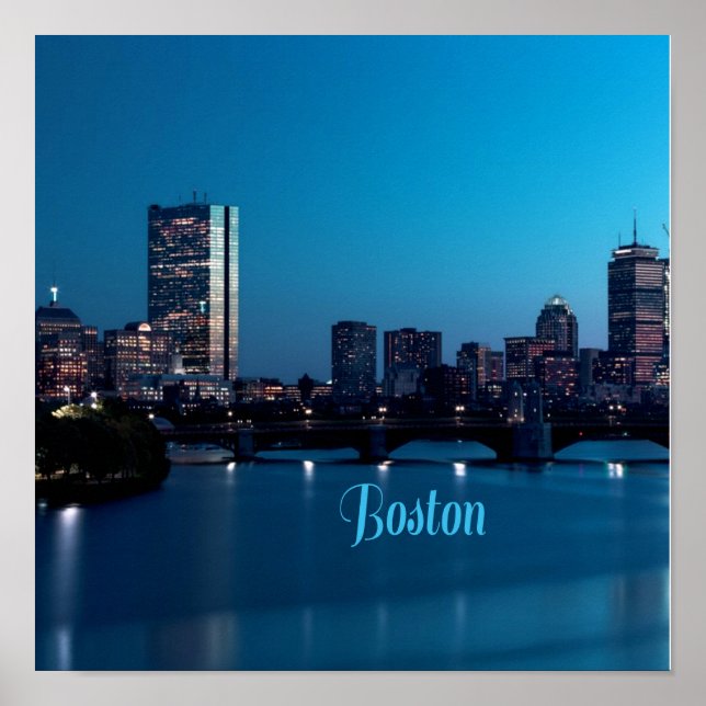 Póster Línea aérea de Boston Massachusetts City Skyline (Frente)